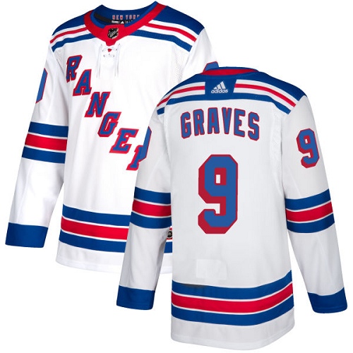 Adidas New York Rangers #9 Adam Graves White Away Authentic Stitched Jersey Men's