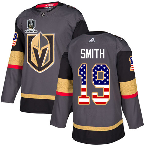 Adidas Golden Knights #19 Reilly Smith Grey 2023 Stanley Cup Champions Home Authentic USA Flag Stitched Jersey