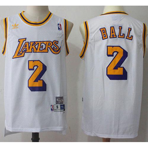 Los Angeles Lakers #2 Lonzo Ball White Throwback Stitched Jersey Mens