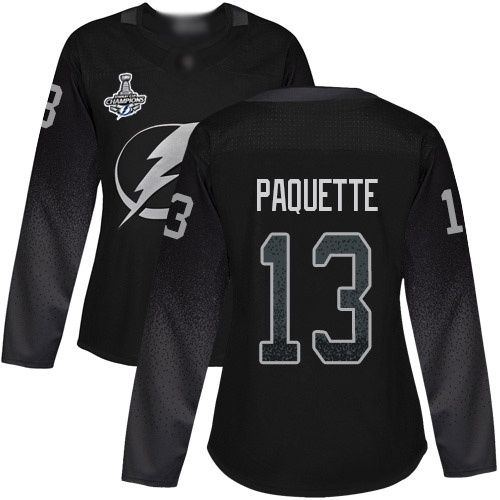 Adidas Tampa Bay Lightning #13 Cedric Paquette Black Alternate Authentic Women's 2020 Stanley Cup Champions Stitched Jersey Womens