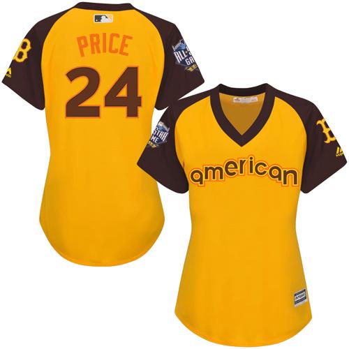Boston Red Sox #24 David Price Gold 2016 All-Star American League Women's Stitched Jersey Womens