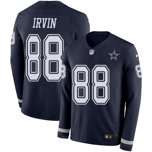 Cowboys #88 Michael Irvin Navy Blue Team Color Men's Stitched Limited Therma Long Sleeve Jersey