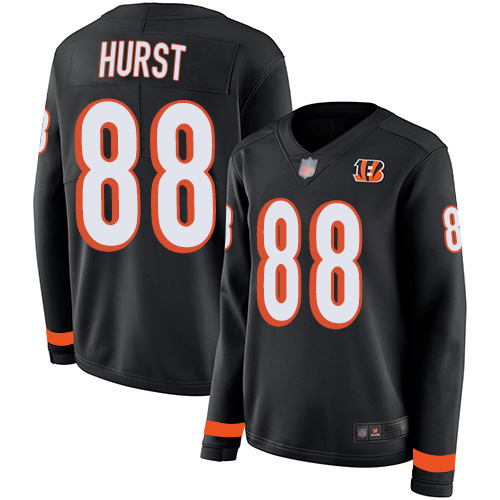 Bengals #88 Hayden Hurst Black Team Color Women's Stitched Limited Therma Long Sleeve Jersey