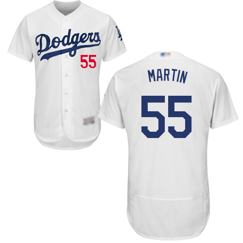Los Angeles Dodgers #55 Russell Martin White Flexbase Authentic Collection Stitched Jersey Men's