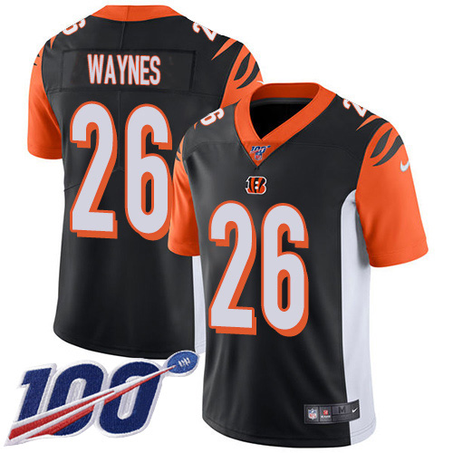 Cincinnati Bengals #26 Trae Waynes Black Team Color Youth Stitched 100th Season Vapor Untouchable Limited Jersey Youth