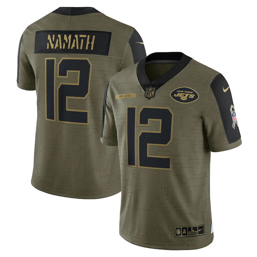 New York Jets #12 Joe Namath Olive 2021 Salute To Service Limited Player Jersey