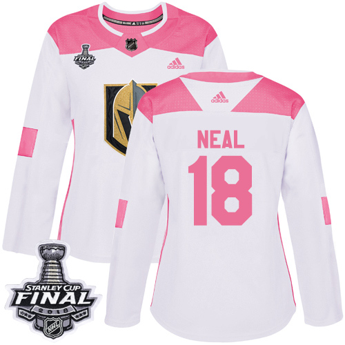 Adidas Golden Vegas Golden Knights #18 James Neal White/Pink Authentic Fashion 2018 Stanley Cup Final Women's Stitched Jersey Womens