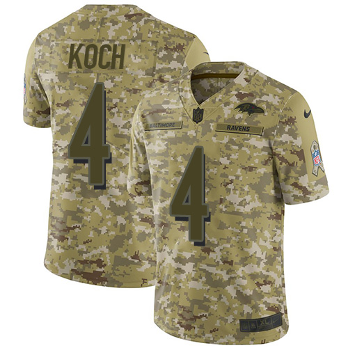 Baltimore Ravens #4 Sam Koch Camo Men's Stitched Limited 2018 Salute To Service Jersey Men's