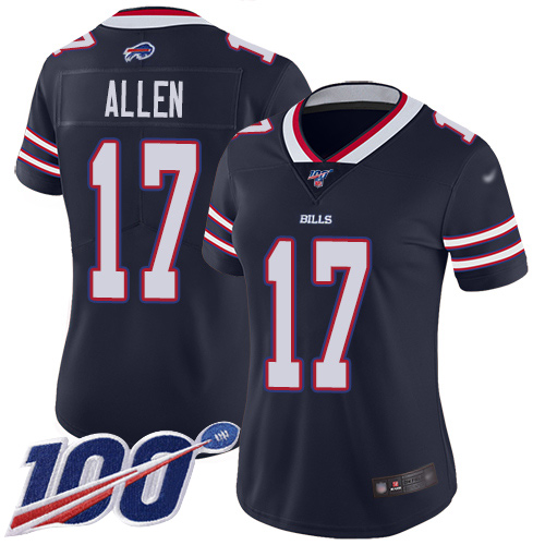 Bills #17 Josh Allen Navy Women's Stitched Limited Inverted Legend 100th Season Jersey