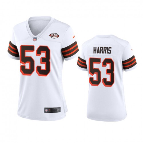 Women Cleveland Browns #53 Nick Harris 1946 Collection Alternate Game Limited Jersey - White Womens