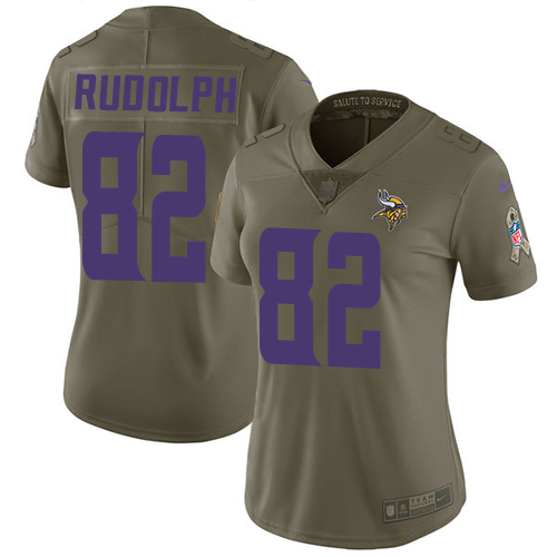 Minnesota Vikings #82 Kyle Rudolph Olive Women's Stitched Limited 2017 Salute to Service Jersey Womens