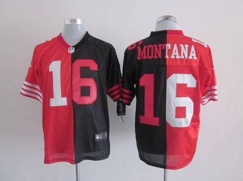 49ers #16 Joe Montana Black/Red Men's Stitched Elite Split Jersey