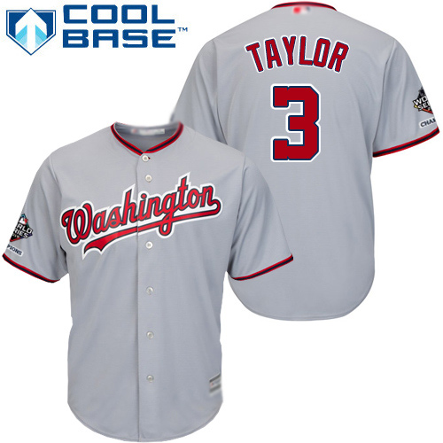 Washington Nationals #3 Michael Taylor Grey New Cool Base 2019 World Series Champions Stitched Jersey Men's