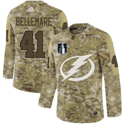 Adidas Tampa Bay Lightning #41 Pierre-Edouard Bellemare Camo 2022 Stanley Cup Final Patch Authentic Stitched Jersey Men's