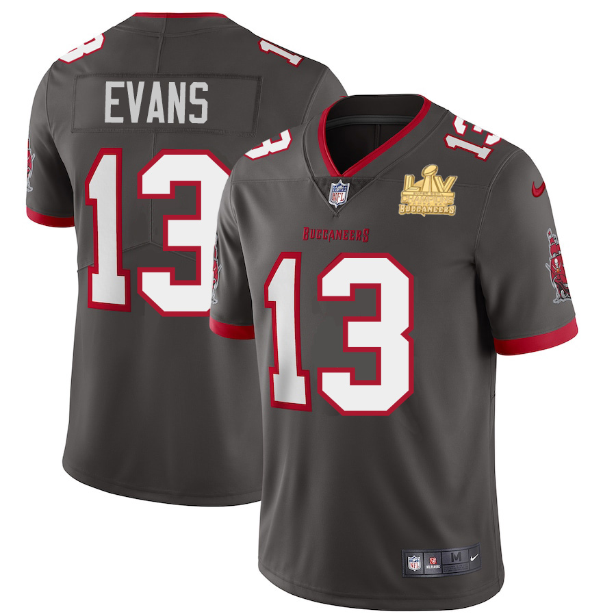 Tampa Bay Buccaneers #13 Mike Evans Youth Super Bowl LV Champions Patch Pewter Alternate Vapor Limited Jersey
