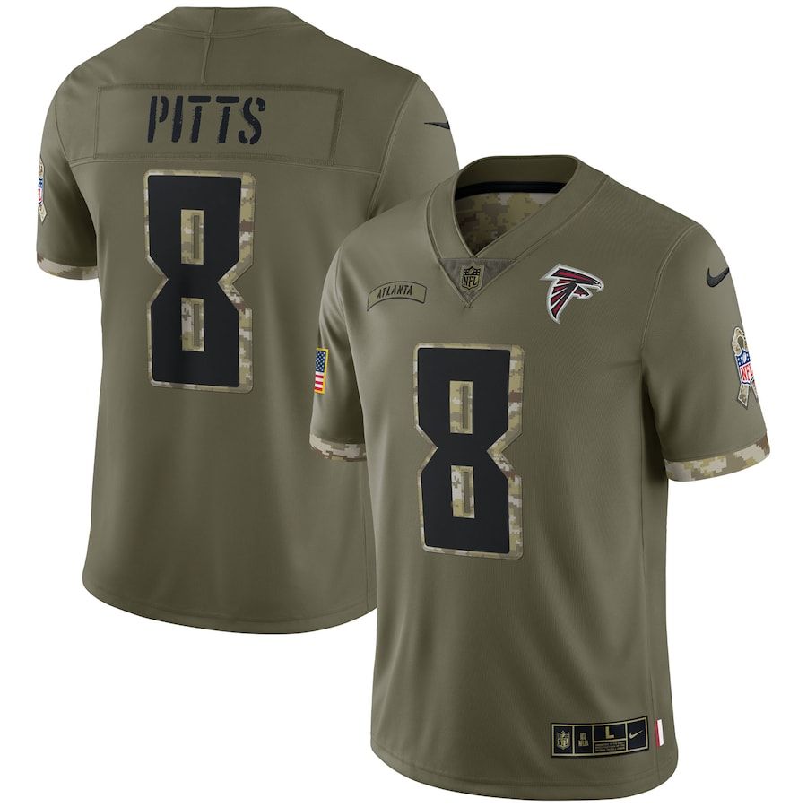 Atlanta Falcons #8 Kyle Pitts Men's 2022 Salute To Service Limited Jersey - Olive
