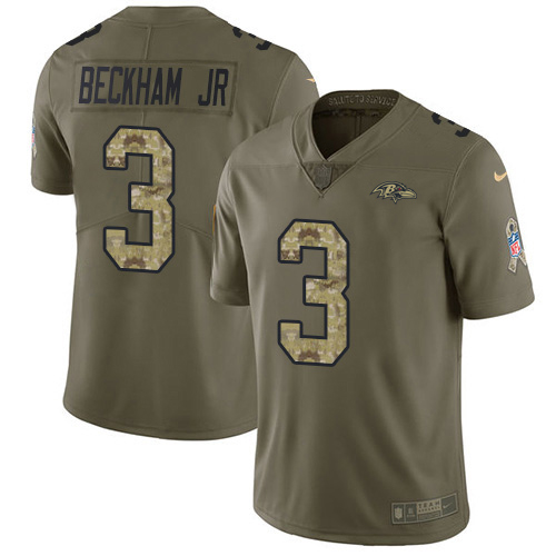 Ravens #3 Odell Beckham Jr. Olive/Camo Youth Stitched Limited 2017 Salute To Service Jersey