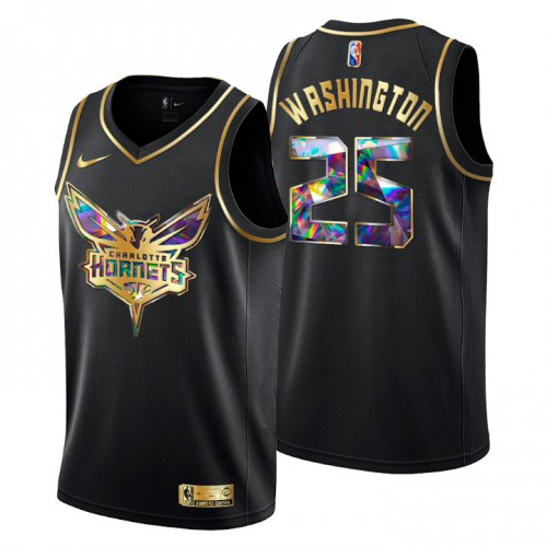 Charlotte Charlotte Hornets #25 P.J. Washington Mens Golden Edition Diamond Logo 2021/22 Swingman Jersey - Black Mens