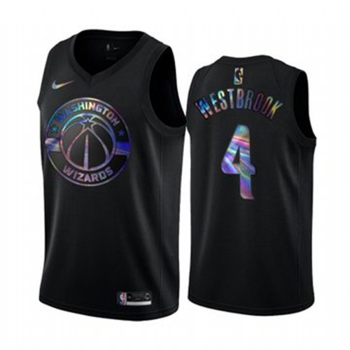 Washington Wizards #4 Russell Westbrook Mens Iridescent Holographic Collection Jersey - Black Mens
