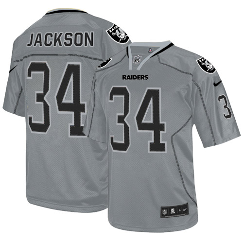 Raiders #34 Bo Jackson Lights Out Grey Men's Stitched Elite Jersey
