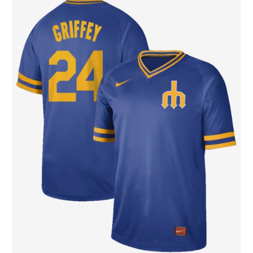 Seattle Mariners #24 Ken Griffey Royal Authentic Cooperstown Collection Stitched Jersey Men's