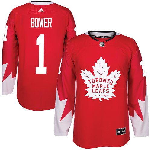 Adidas Maple Toronto Maple Leafs #1 Johnny Bower Red Team Canada Authentic Stitched Jersey Men's