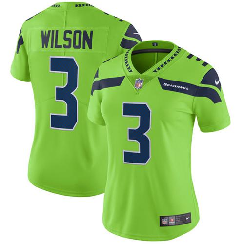 Seattle Seahawks #3 Russell Wilson Green Women's Stitched Limited Rush Jersey Womens