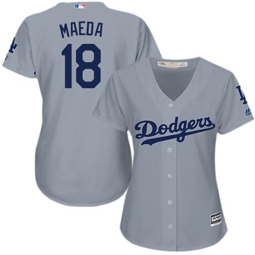 Los Angeles Dodgers #18 Kenta Maeda Grey Alternate Road Women's Stitched Jersey Womens