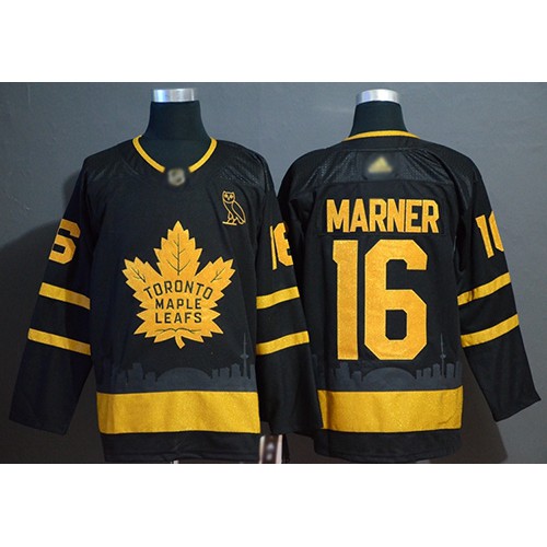 Adidas Maple Toronto Maple Leafs #16 Mitchell Marner Black Authentic Gold Champions Stitched Jersey Men's