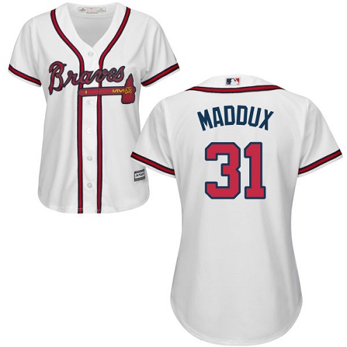 Atlanta Braves #31 Greg Maddux White Home Women's Stitched Jersey Womens