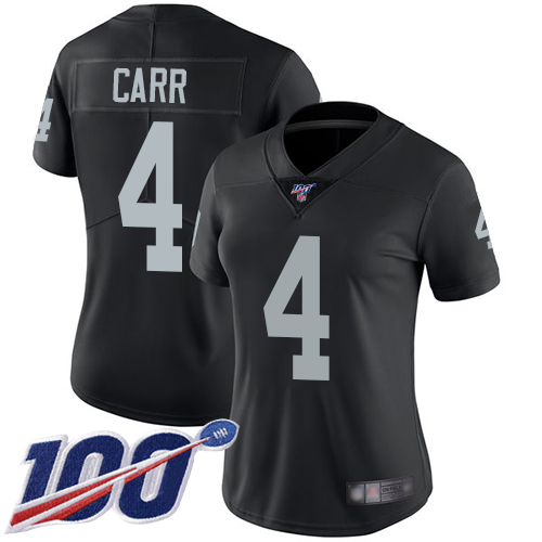 Raiders #4 Derek Carr Black Team Color Women's Stitched 100th Season Vapor Limited Jersey