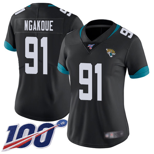 Jacksonville Jaguars #91 Yannick Ngakoue Black Team Color Women's Stitched 100th Season Vapor Limited Jersey Womens