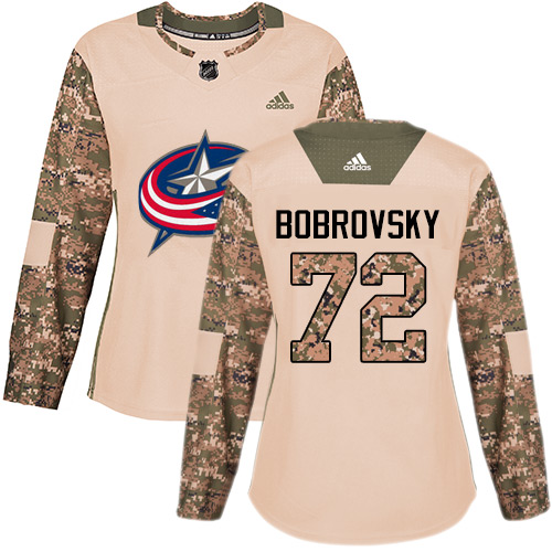 Adidas Columbus Blue Jackets #72 Sergei Bobrovsky Camo Authentic 2017 Veterans Day Women's Stitched Jersey Womens