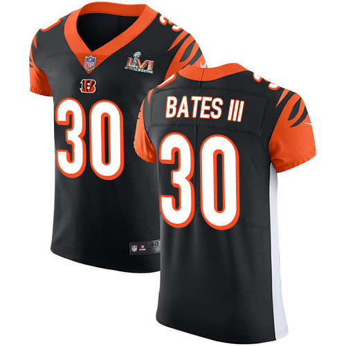 Bengals #30 Jessie Bates Black Team Color Super Bowl LVI Patch Men's Stitched Vapor Untouchable Elite Jersey