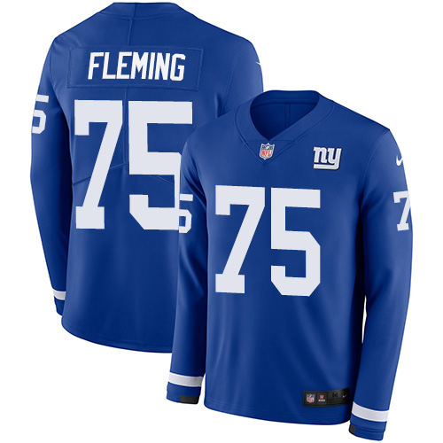 New York Giants #75 Cameron Fleming Royal Blue Team Color Men's Stitched Limited Therma Long Sleeve Jersey Men's