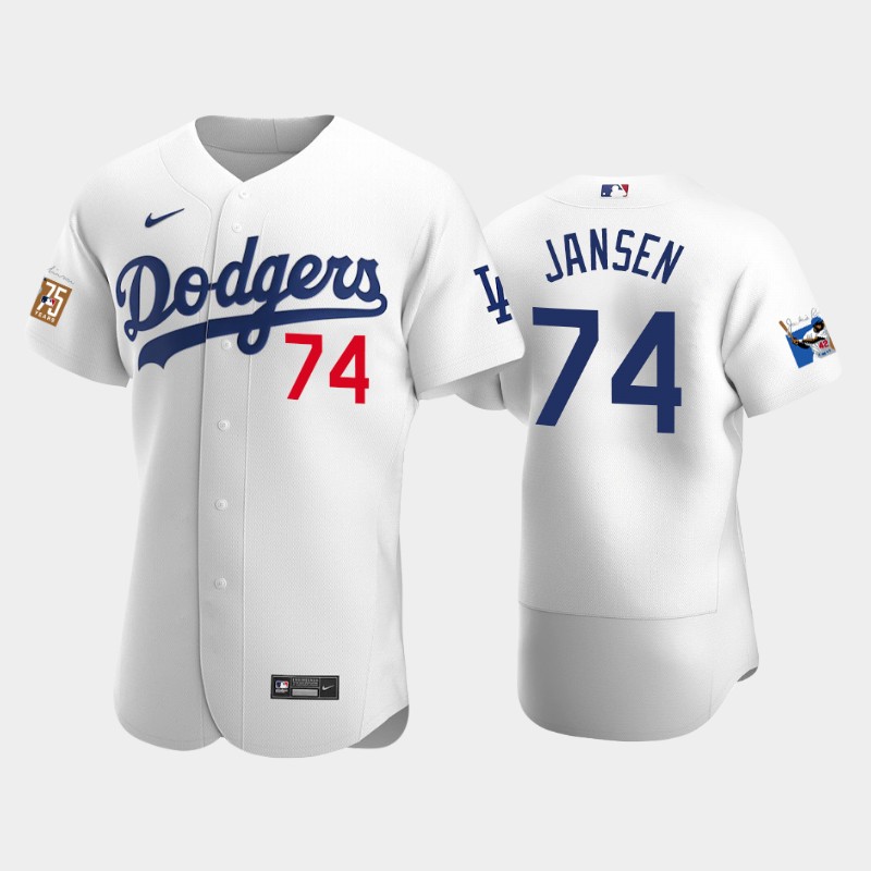 Los Angeles Dodgers #74 Kenley Jansen Men's Jackie Robinson 75th Anniversary Authentic Jersey - White