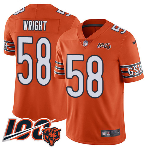 Bears #58 Darnell Wright Orange Men's Stitched Limited Rush 100th Season Jersey