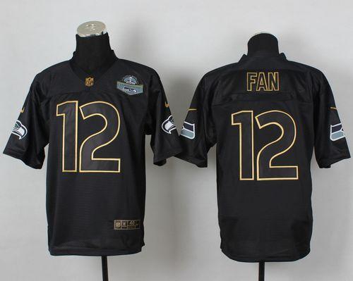Seahawks #12 Fan Black Gold No. Fashion Men's Stitched Elite Jersey