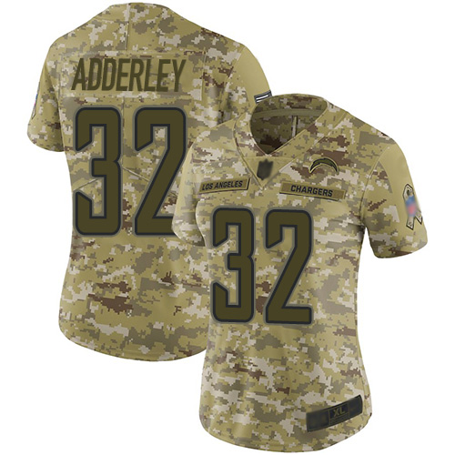 Los Angeles Chargers #32 Nasir Adderley Camo Women's Stitched Limited 2018 Salute to Service Jersey Womens