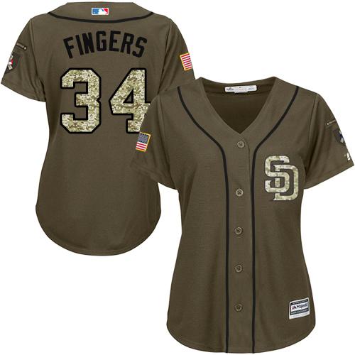 San Diego Padres #34 Rollie Fingers Green Salute to Service Women's Stitched Jersey Womens