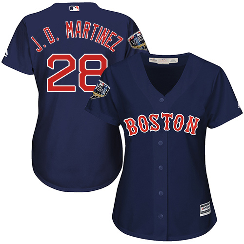 Boston Red Sox #28 J. D. Martinez Navy Blue Alternate 2018 World Series Women's Stitched Jersey Womens