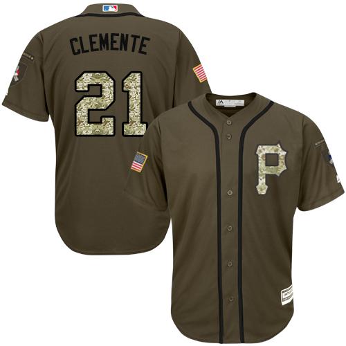 Pittsburgh Pirates #21 Roberto Clemente Green Salute to Service Stitched Youth Jersey Youth