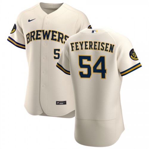 Milwaukee Milwaukee Brewers #54 J.P. Feyereisen Men's Cream Home 2020 Authentic Player Jersey Men's