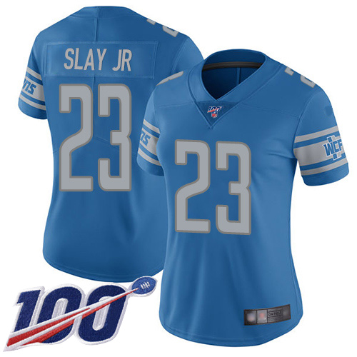 Detroit Lions #23 Darius Slay Jr Blue Team Color Women's Stitched 100th Season Vapor Limited Jersey Womens