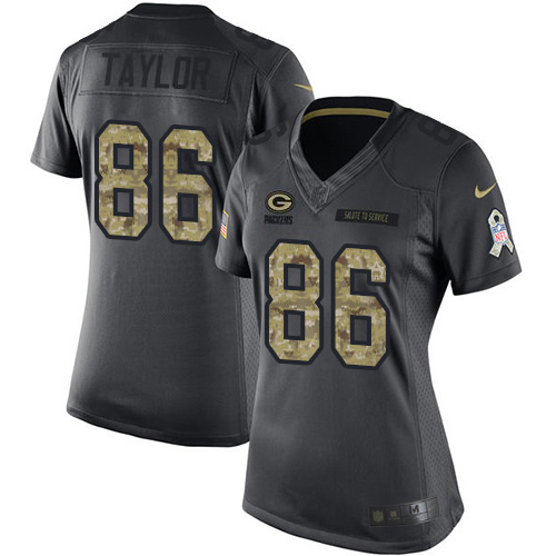 Green Bay Packers #86 Malik Taylor Black Women's Stitched Limited 2016 Salute to Service Jersey Womens