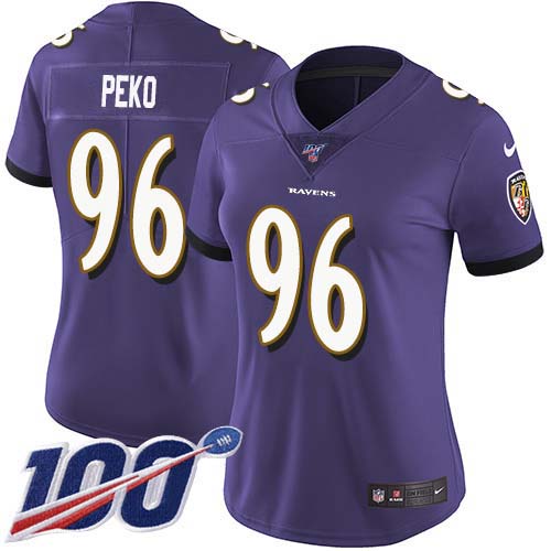 Baltimore Ravens #96 Domata Peko Sr Purple Team Color Women's Stitched 100th Season Vapor Untouchable Limited Jersey Womens