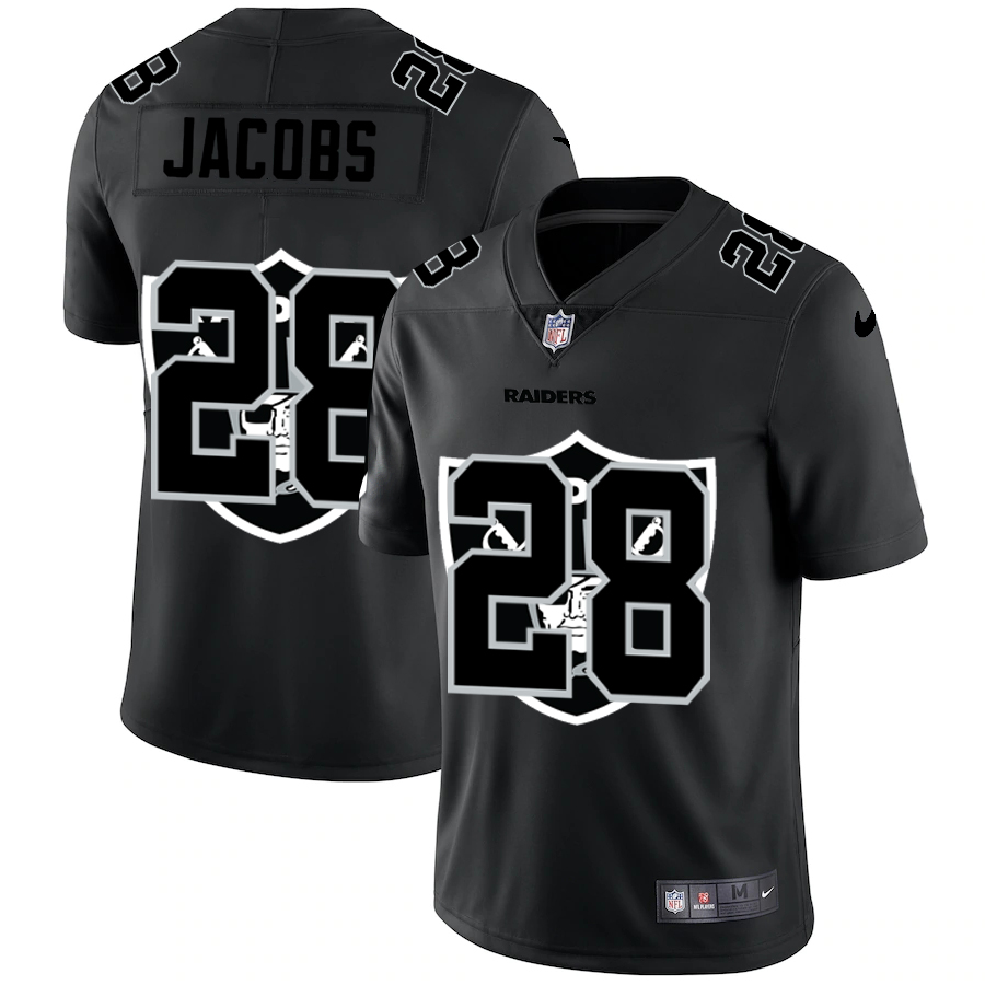 Las Vegas Raiders #28 Josh Jacobs Men's Team Logo Dual Overlap Limited Jersey Black