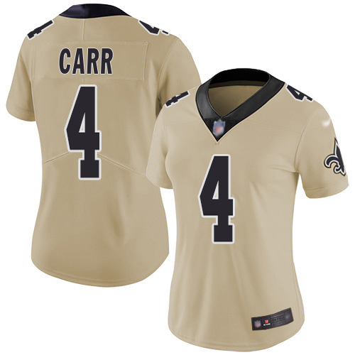 Saints #4 Derek Carr Gold Women's Stitched Limited Inverted Legend Jersey