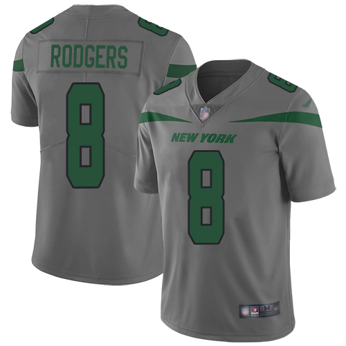 Jets #8 Aaron Rodgers Gray Youth Stitched Limited Inverted Legend Jersey