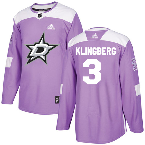 Adidas Dallas Stars #3 John Klingberg Purple Authentic Fights Cancer Stitched Jersey Men's